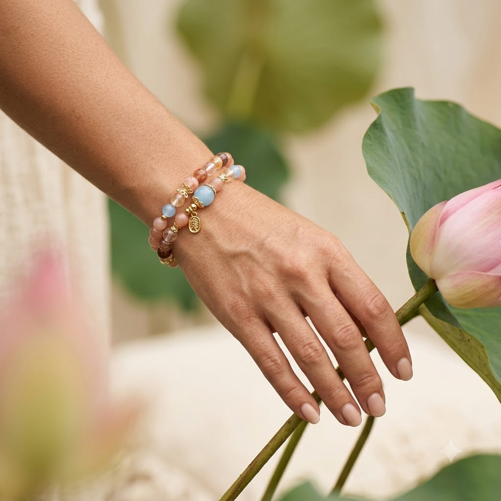 Golden Sunstone & Blue Chalcedony Wrap Bracelet