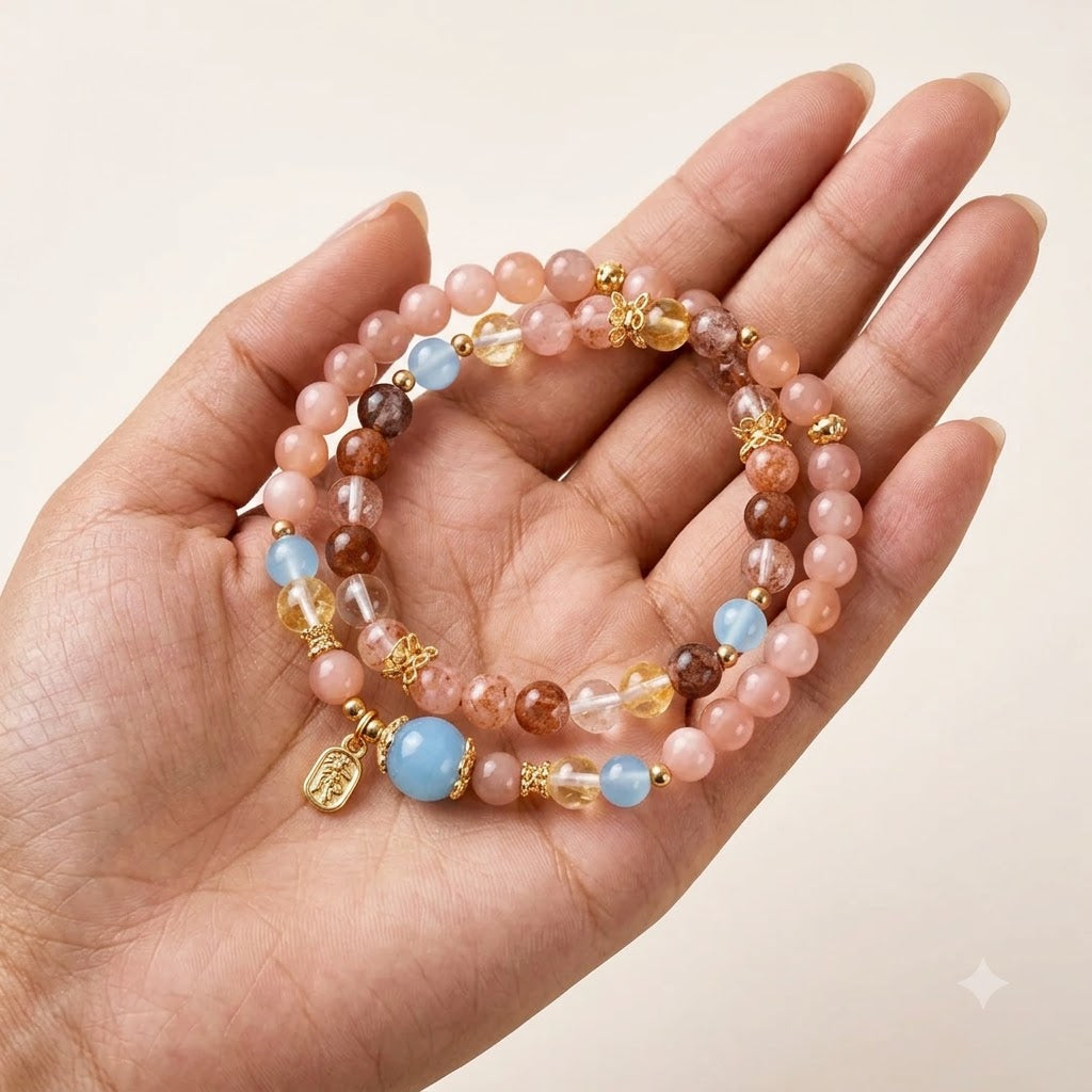 Golden Sunstone & Blue Chalcedony Wrap Bracelet