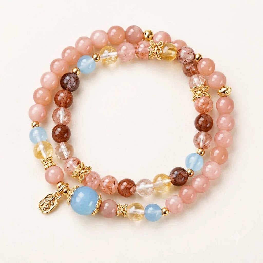 Golden Sunstone & Blue Chalcedony Wrap Bracelet