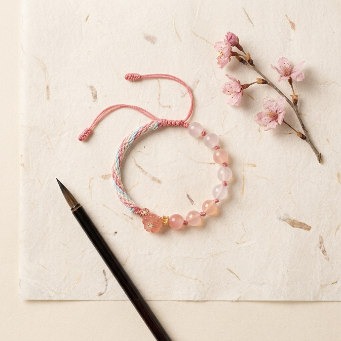 Gradient Agate Peach Blossom Knot Bracelet