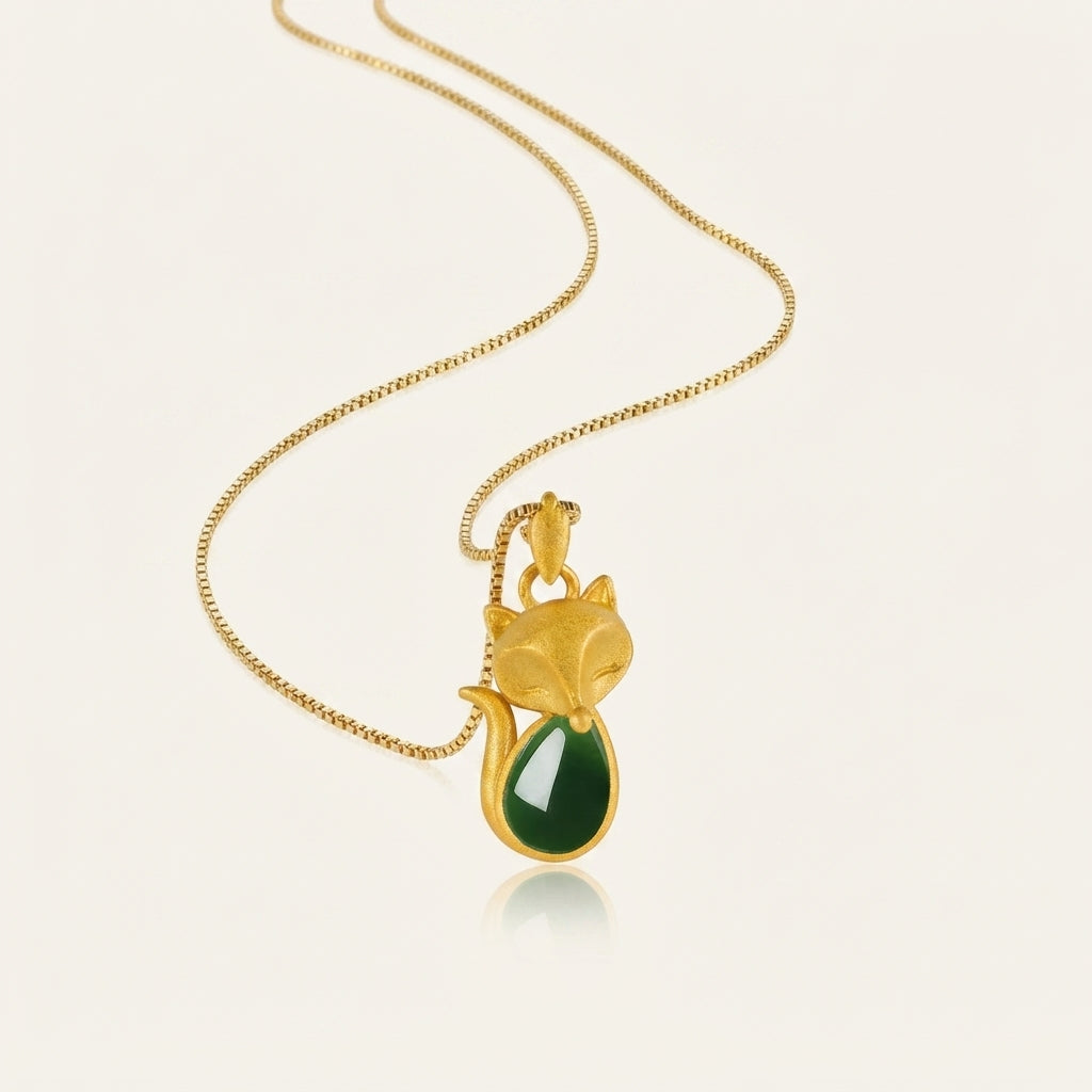 Green Chalcedony Fox Pendant Necklace