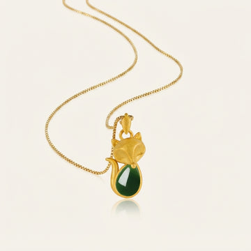 Green Chalcedony Fox Pendant Necklace
