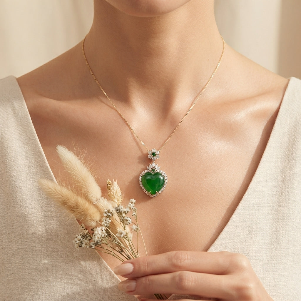 Green Chalcedony Heart Pendant Necklace