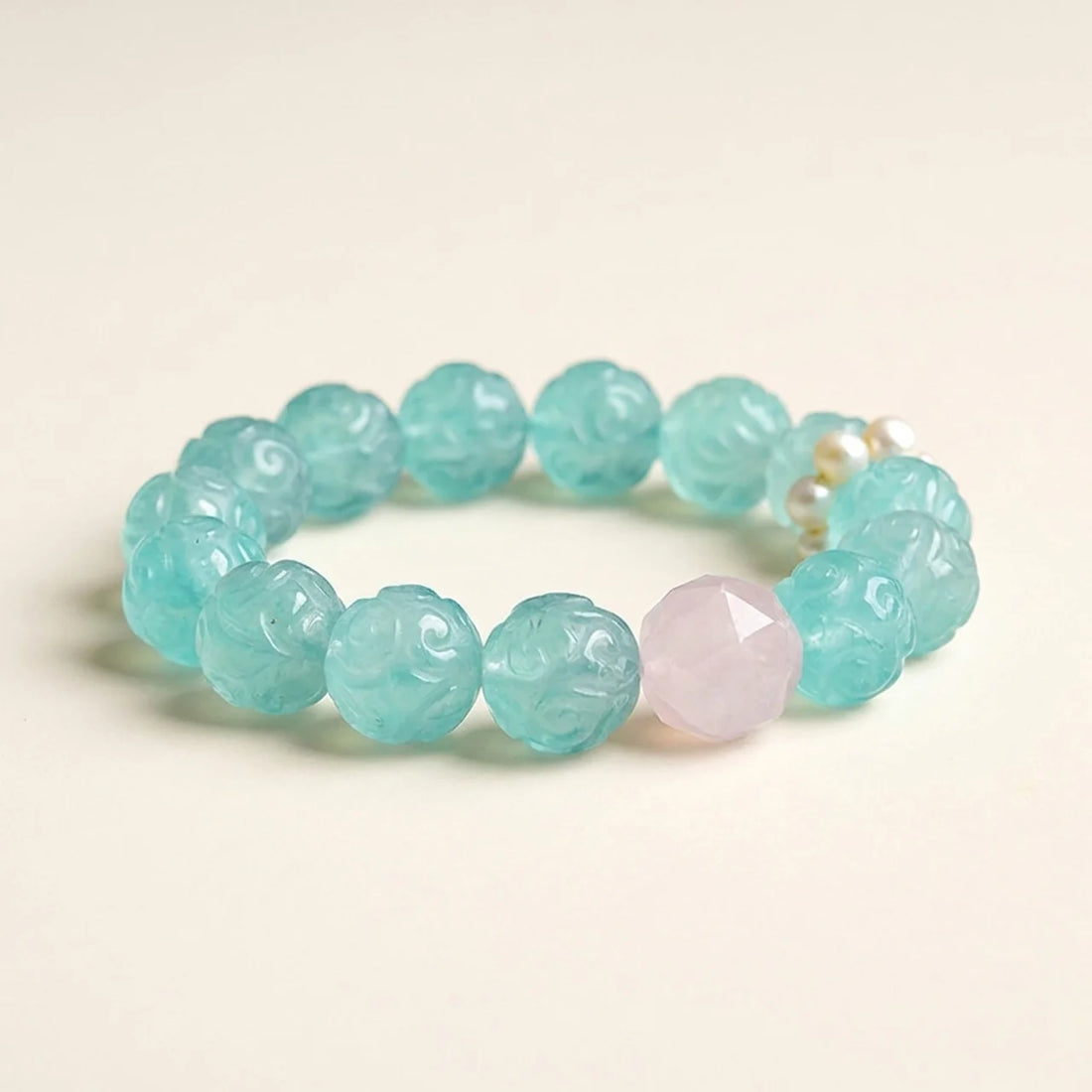 Green Fluorite and Pink Crystal Beaded Bracelet