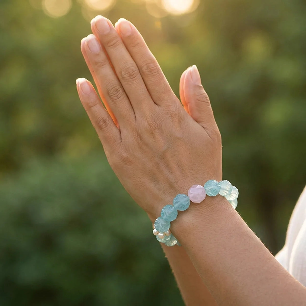 Bracelet en fluorite verte et cristal rose