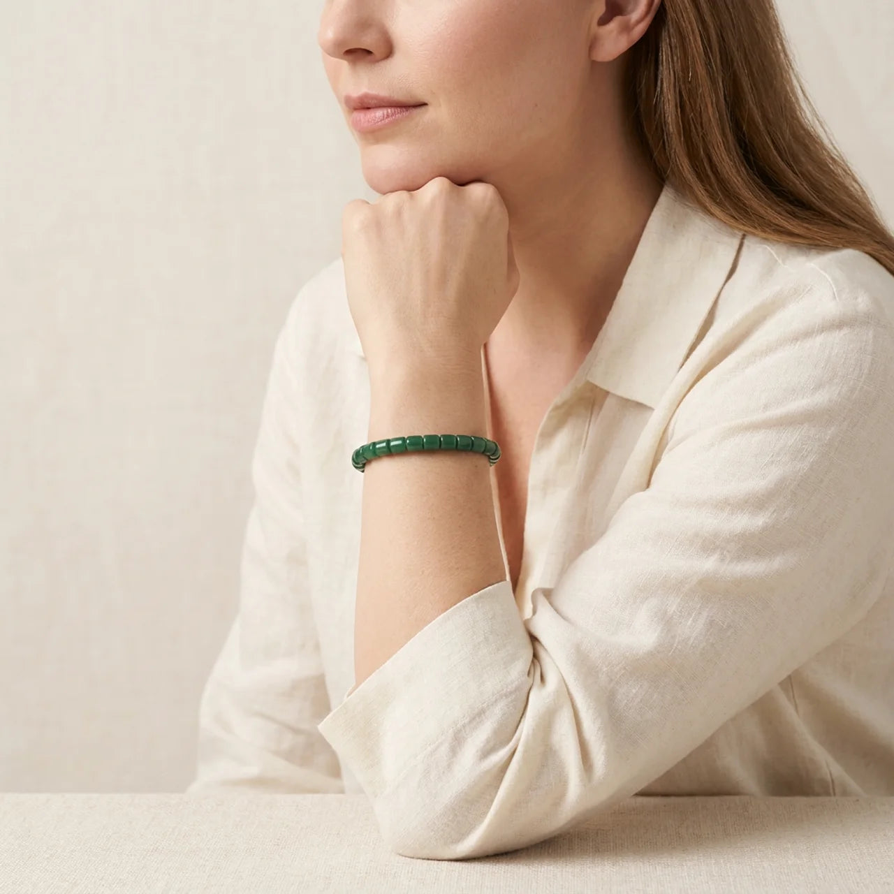 Green Guatemalan Jade Barrel Bead Bracelet