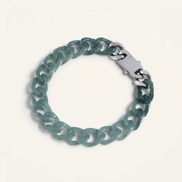 Green Jade Carved Cuban Chain Bracelet