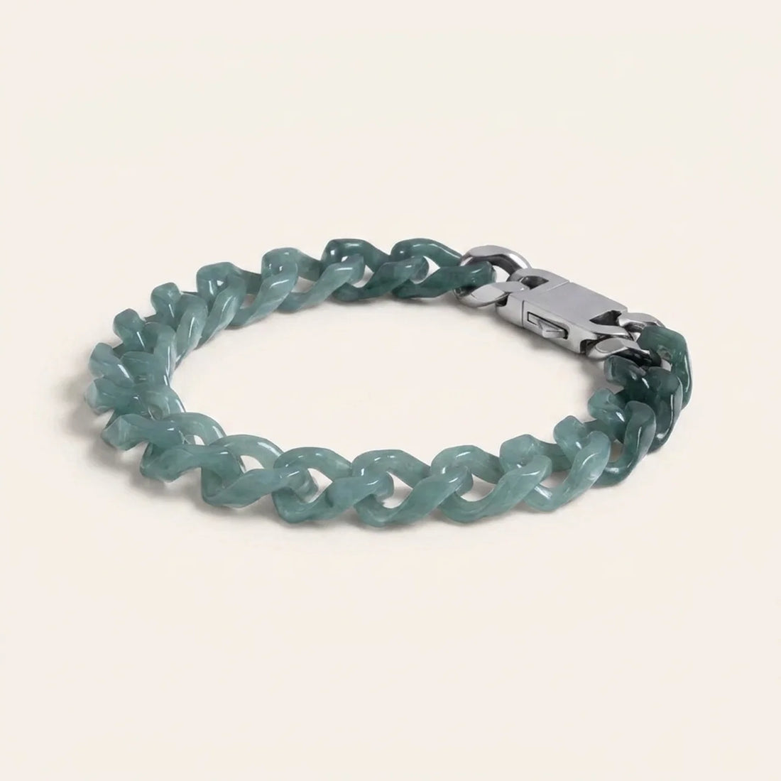 Green Jade Carved Cuban Chain Bracelet