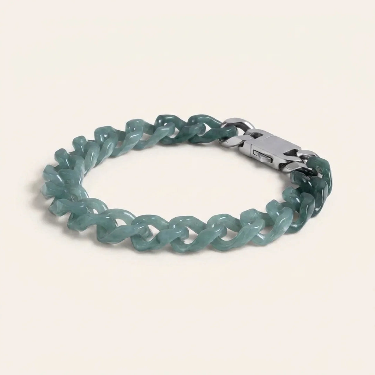 Green Jade Carved Cuban Chain Bracelet