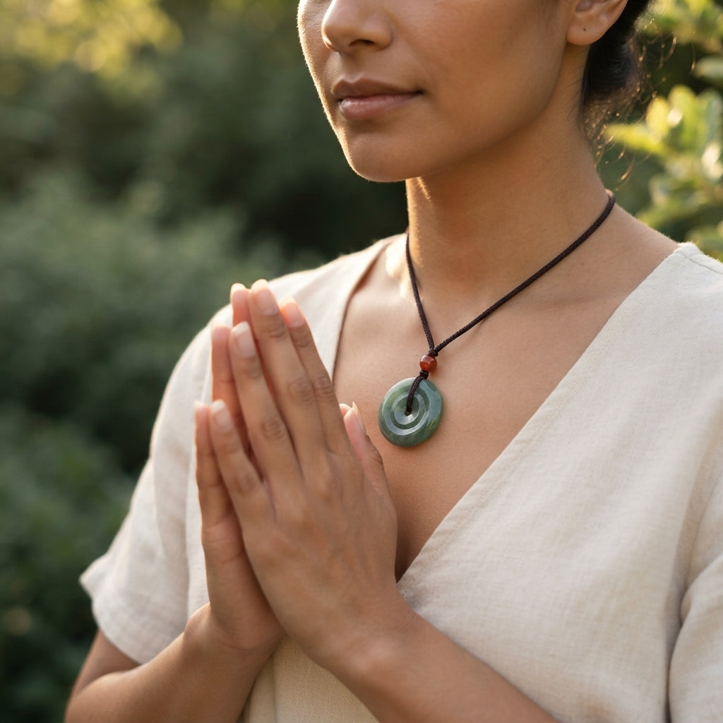Green Jade Double Peace Buckle Necklace