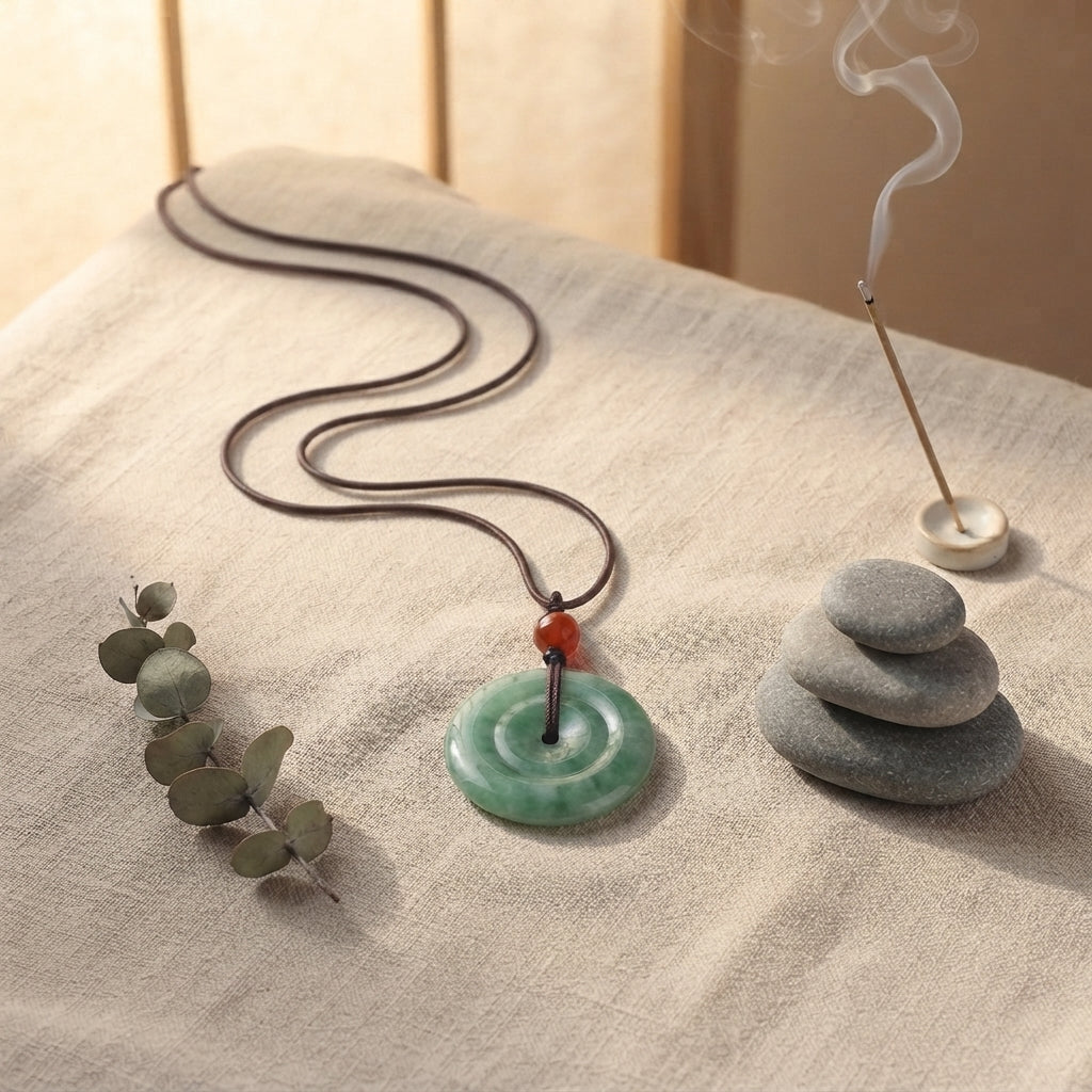 Green Jade Double Peace Buckle Necklace