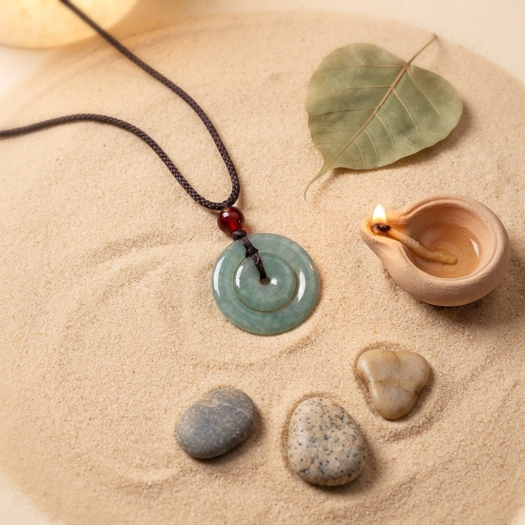 Green Jade Double Peace Buckle Necklace