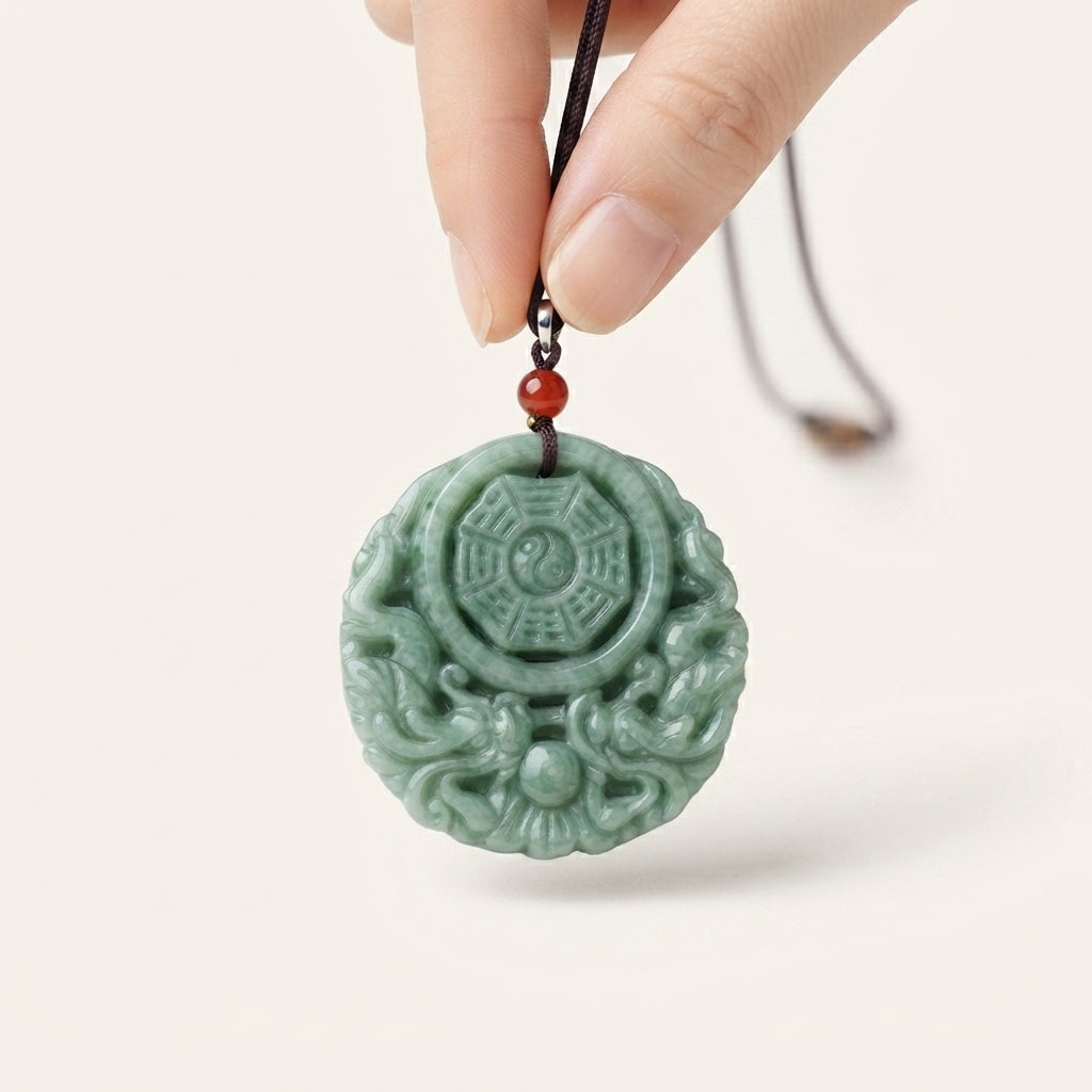Green Jade Dragon Yin Yang Pendant Necklace