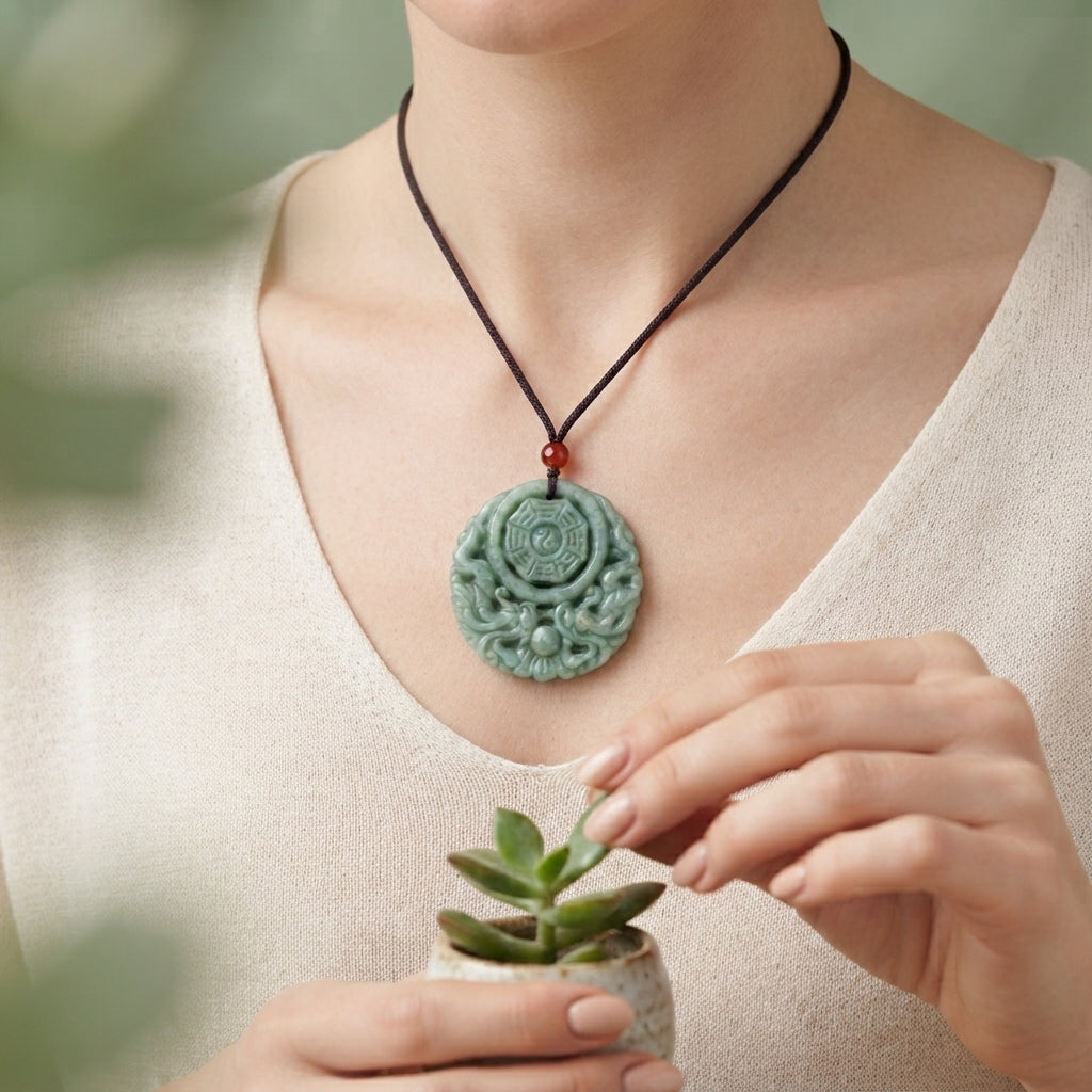 Green Jade Dragon Yin Yang Pendant Necklace
