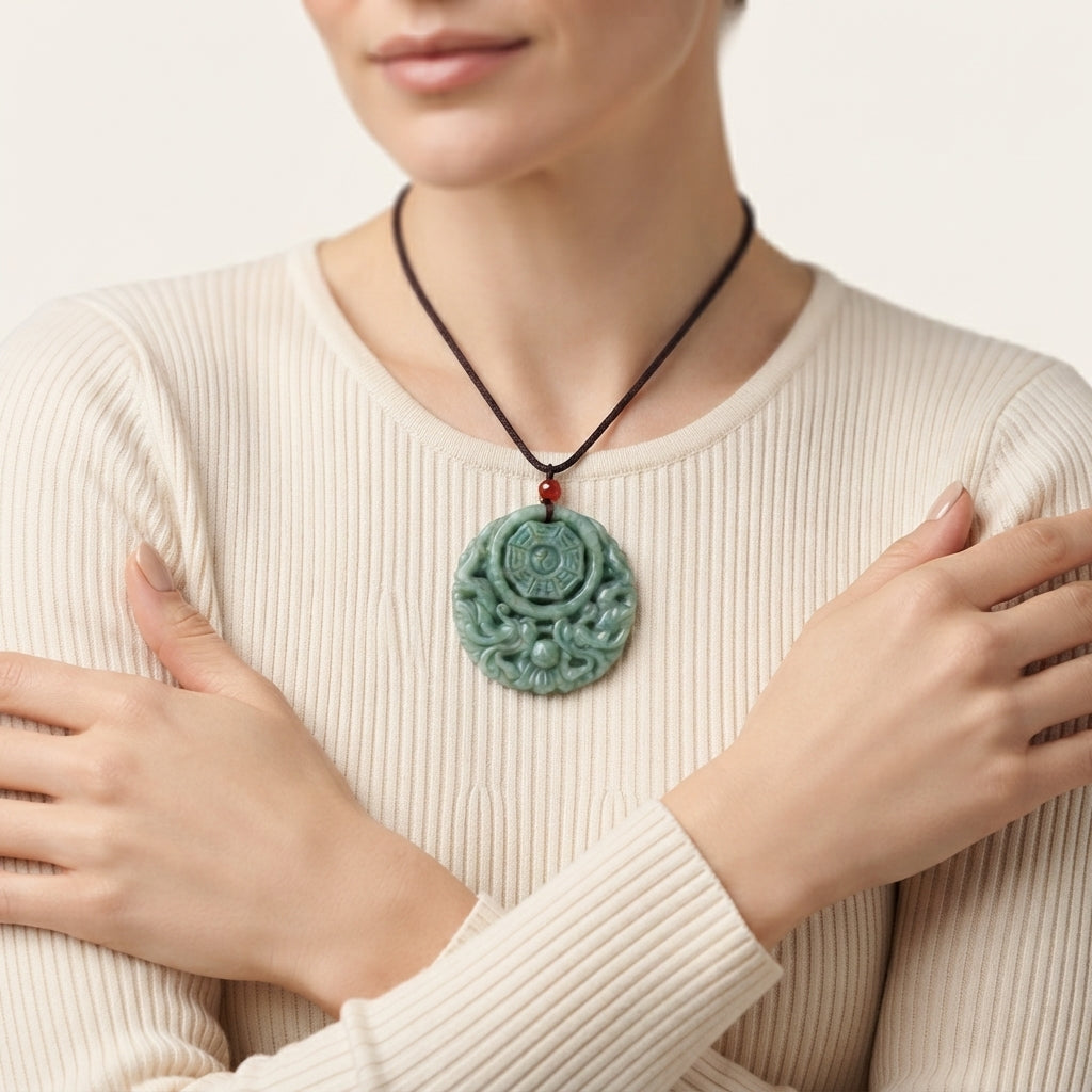 Green Jade Dragon Yin Yang Pendant Necklace