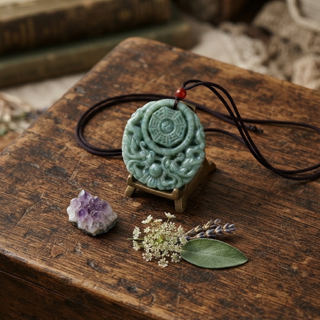 Green Jade Dragon Yin Yang Pendant Necklace