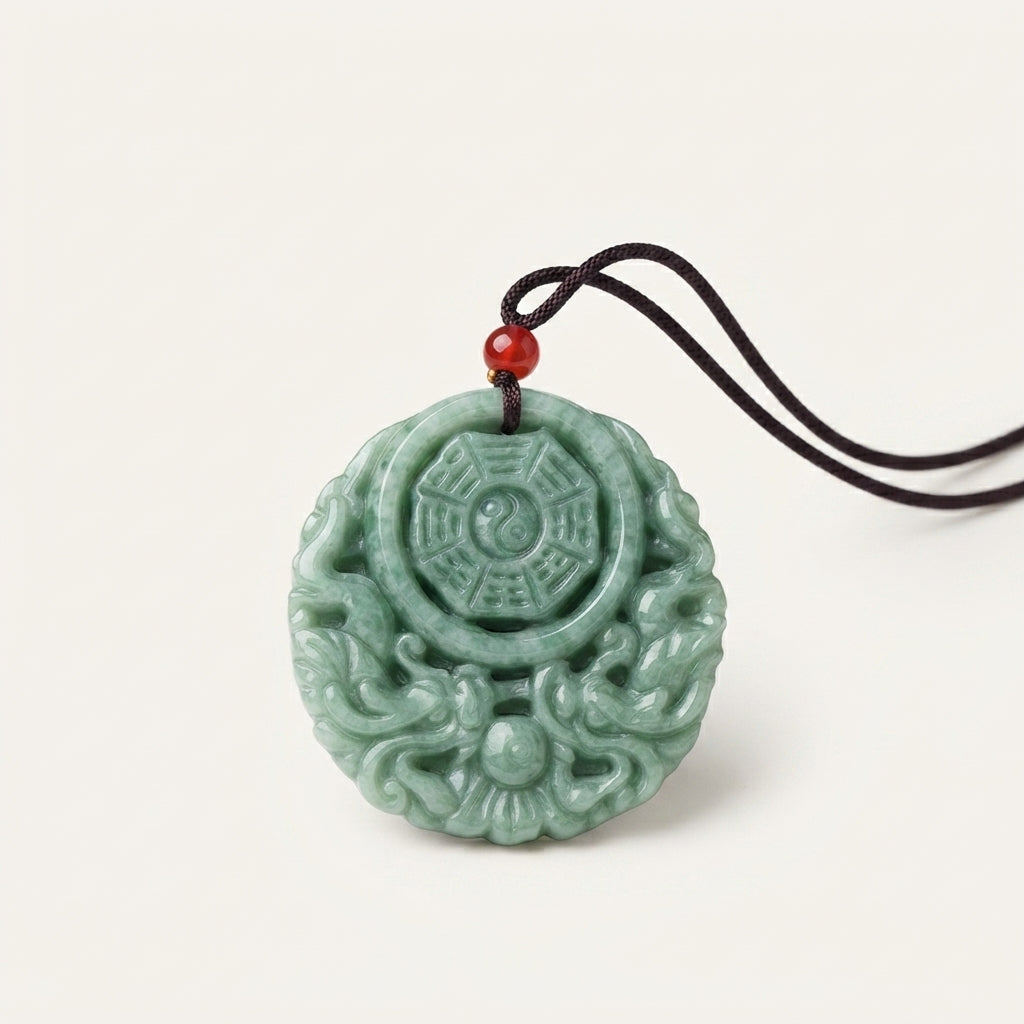 Green Jade Dragon Yin Yang Pendant Necklace
