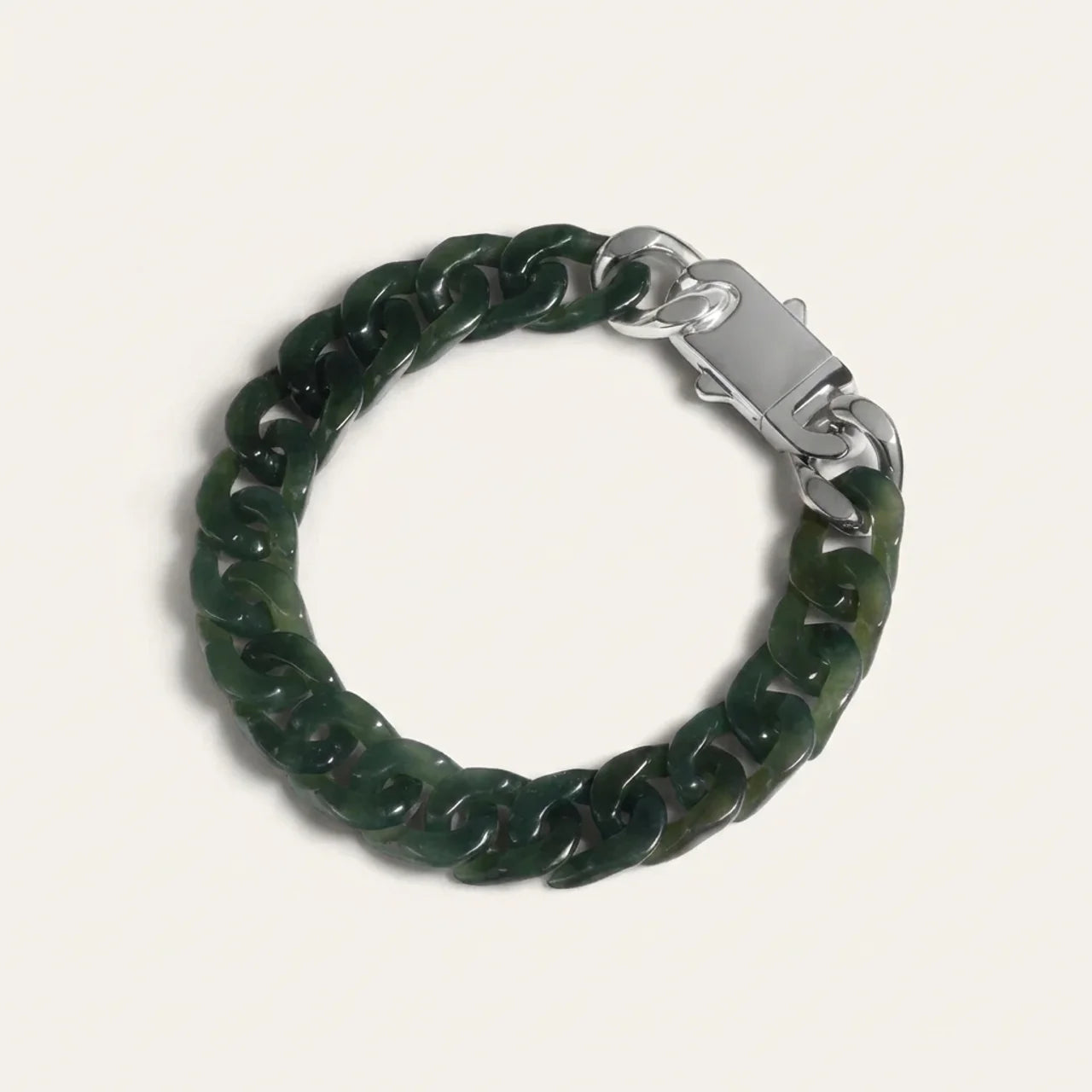 Green Nephrite Jade Cuban Link Bracelet