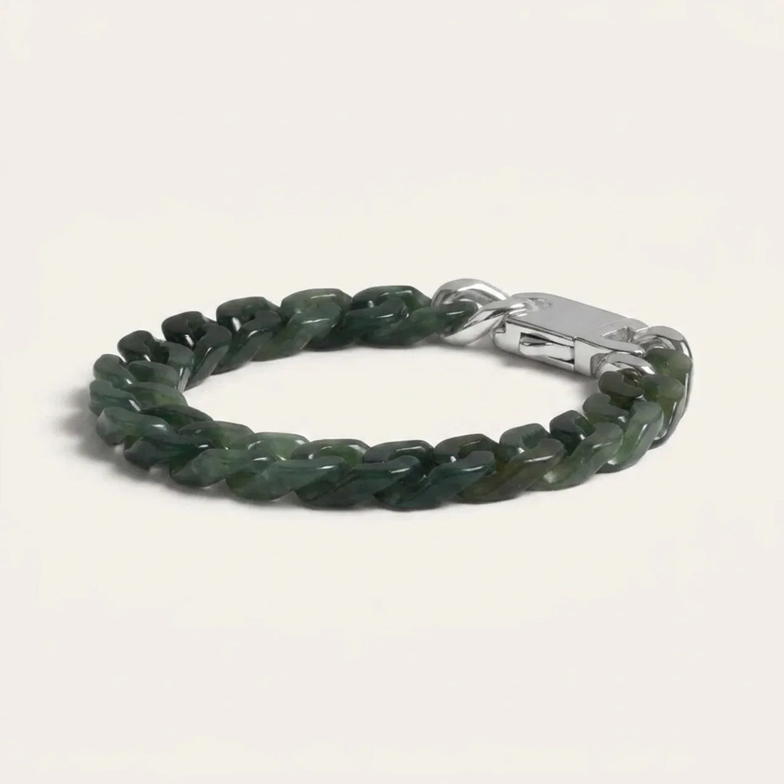 Green Nephrite Jade Cuban Link Bracelet