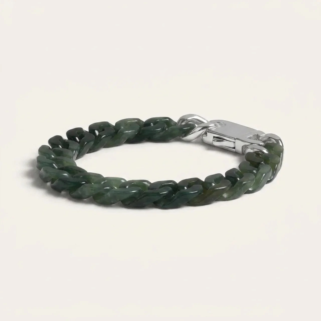 Green Nephrite Jade Cuban Link Bracelet
