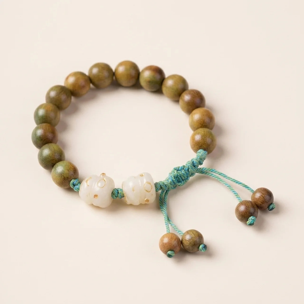Green Sandalwood Bodhi Seed Lucky Cat Bracelet
