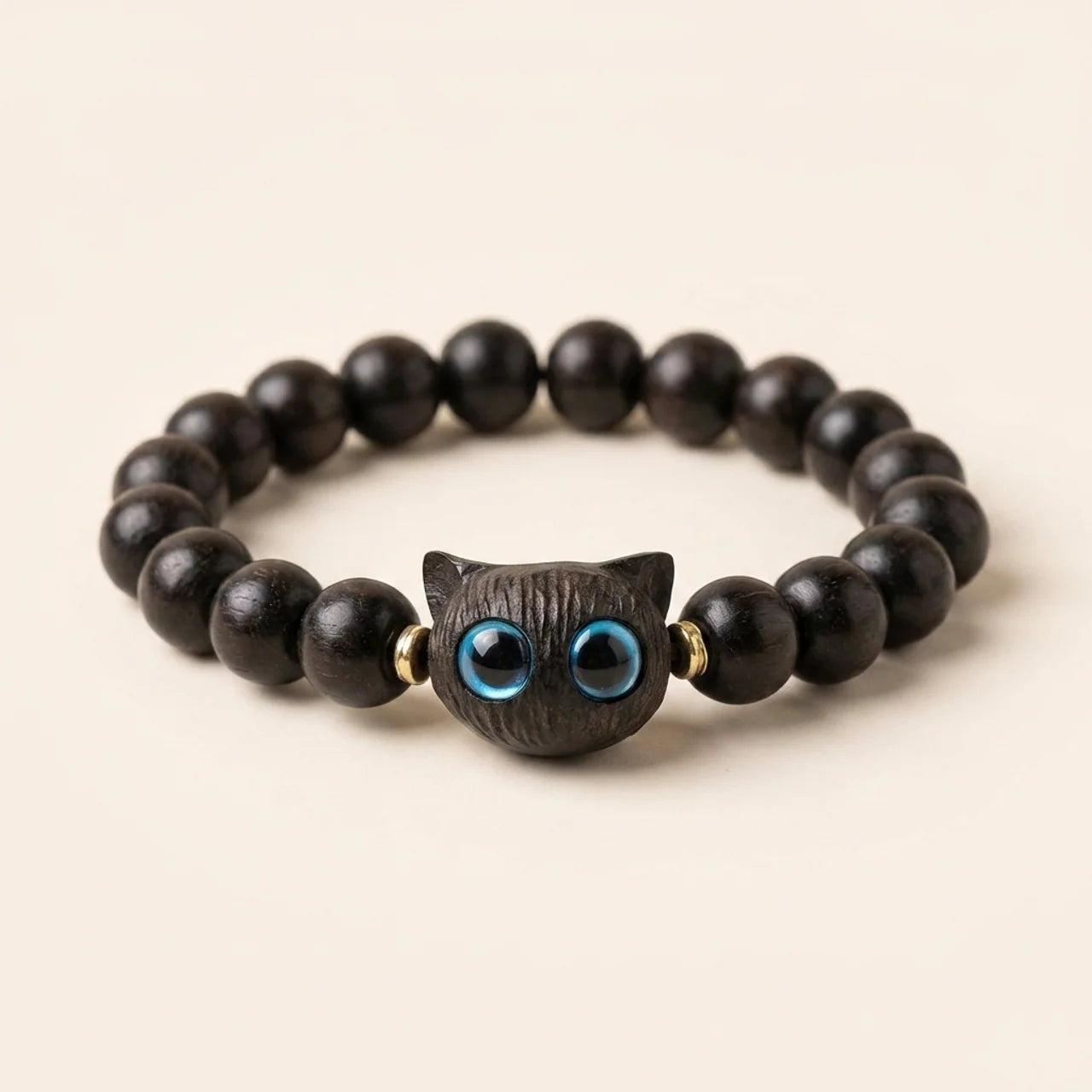 Green Sandalwood Ebony Cat Peace Bracelet