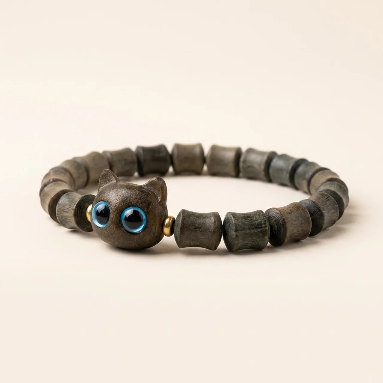 Green Sandalwood Ebony Cat Peace Bracelet