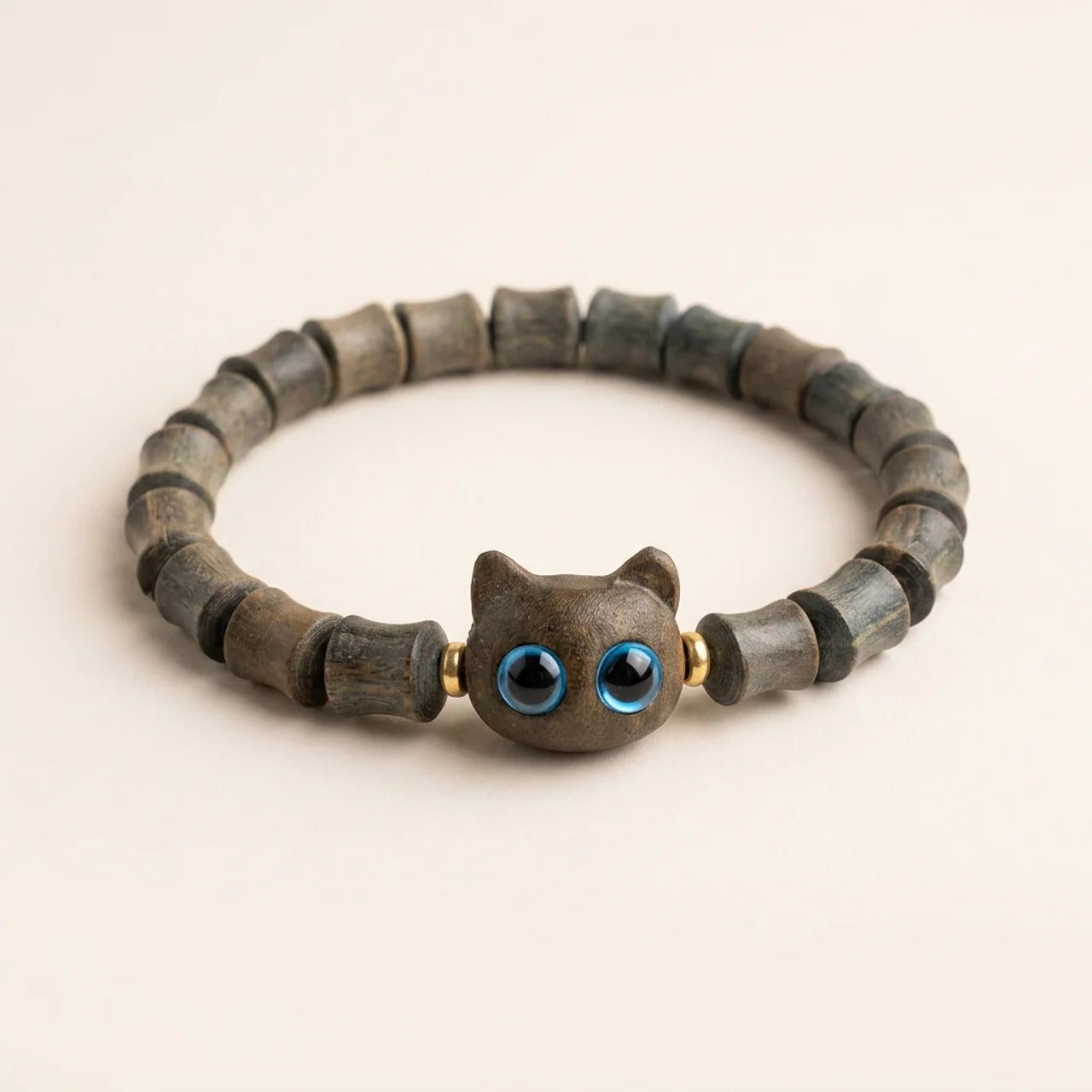 Green Sandalwood Ebony Cat Peace Bracelet