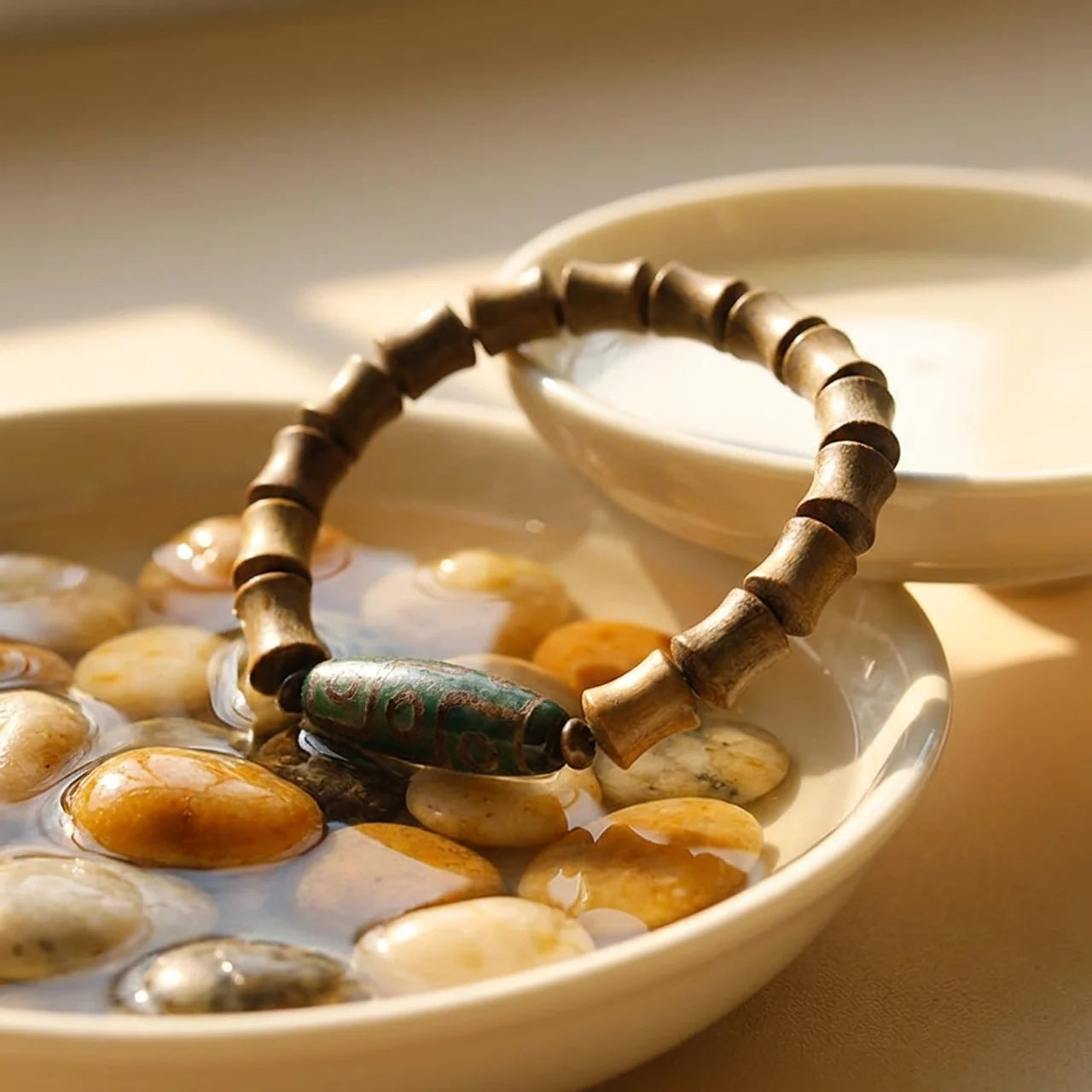 Green Sandalwood Nine Eye Dzi Bead Bracelet