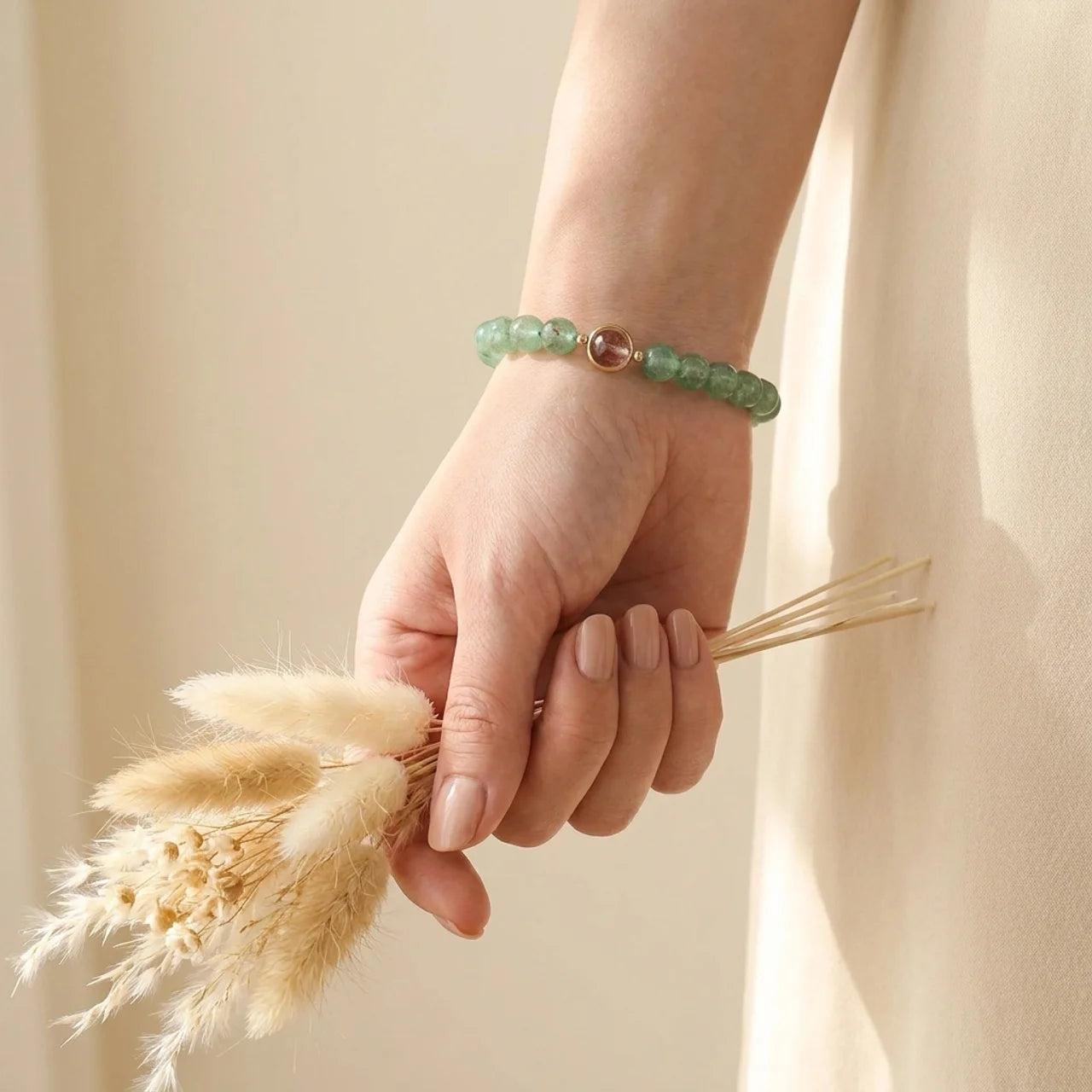 Green Strawberry Quartz Beaded Bracelet