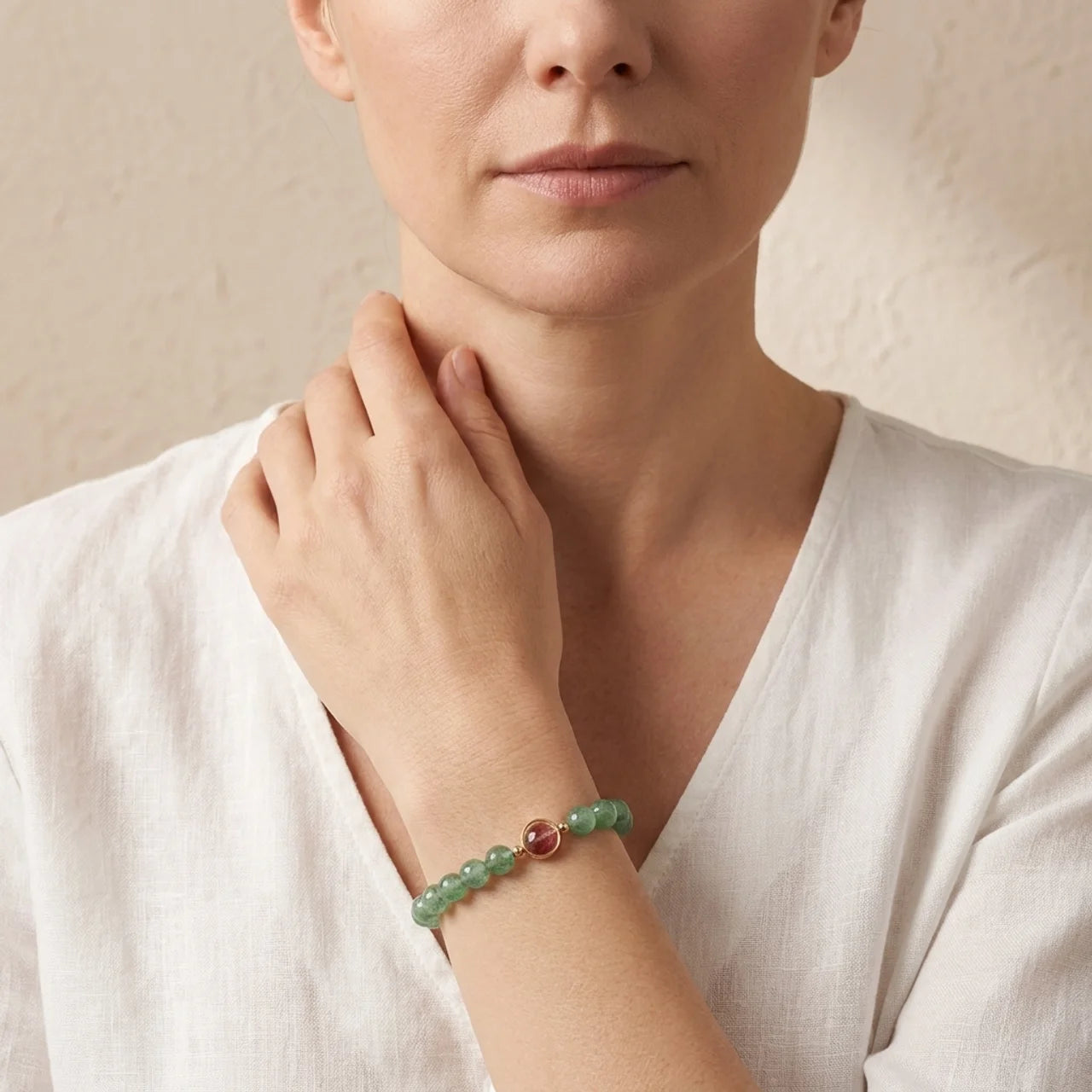 Green Strawberry Quartz Beaded Bracelet