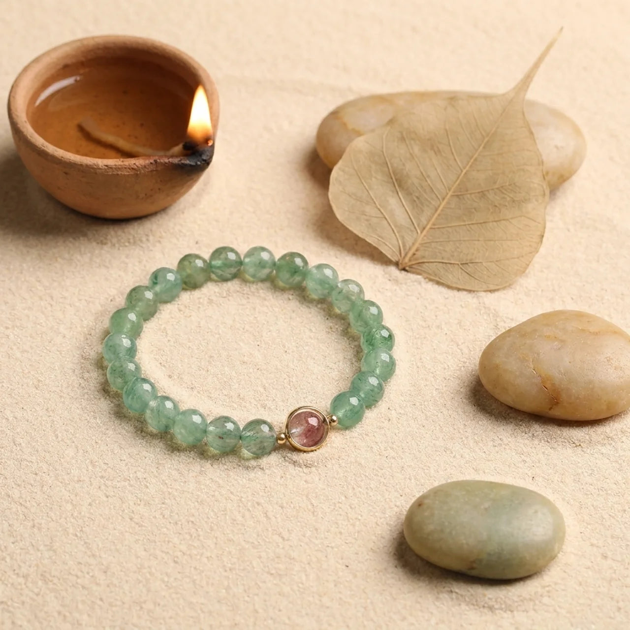 Green Strawberry Quartz Beaded Bracelet