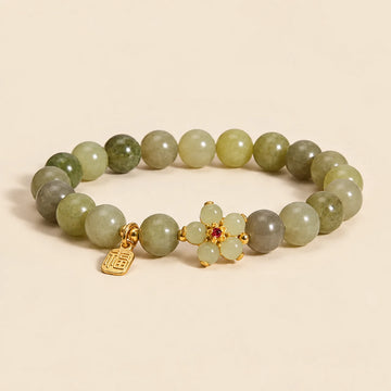 Grüne Jade Blüten-Armband mit Fu-Anhänger