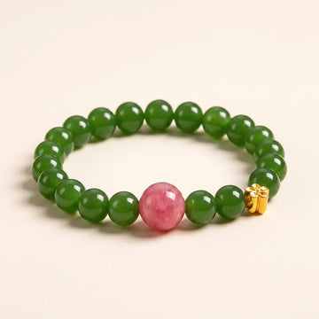 Bracelet en calcédoine verte et rose avec breloque