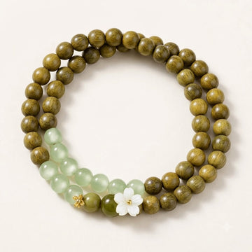 Green Sandalwood Cat's Eye Flower Bracele