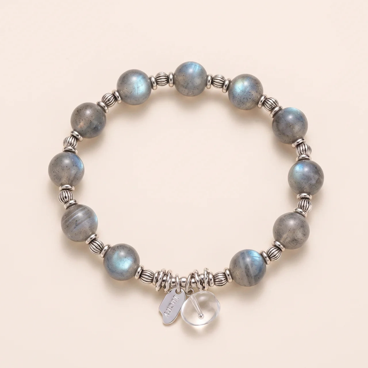 Grey Moonstone Quartz Charm Beaded Bracelet