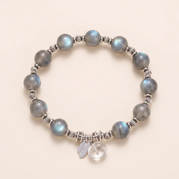 Grey Moonstone Quartz Charm Beaded Bracelet
