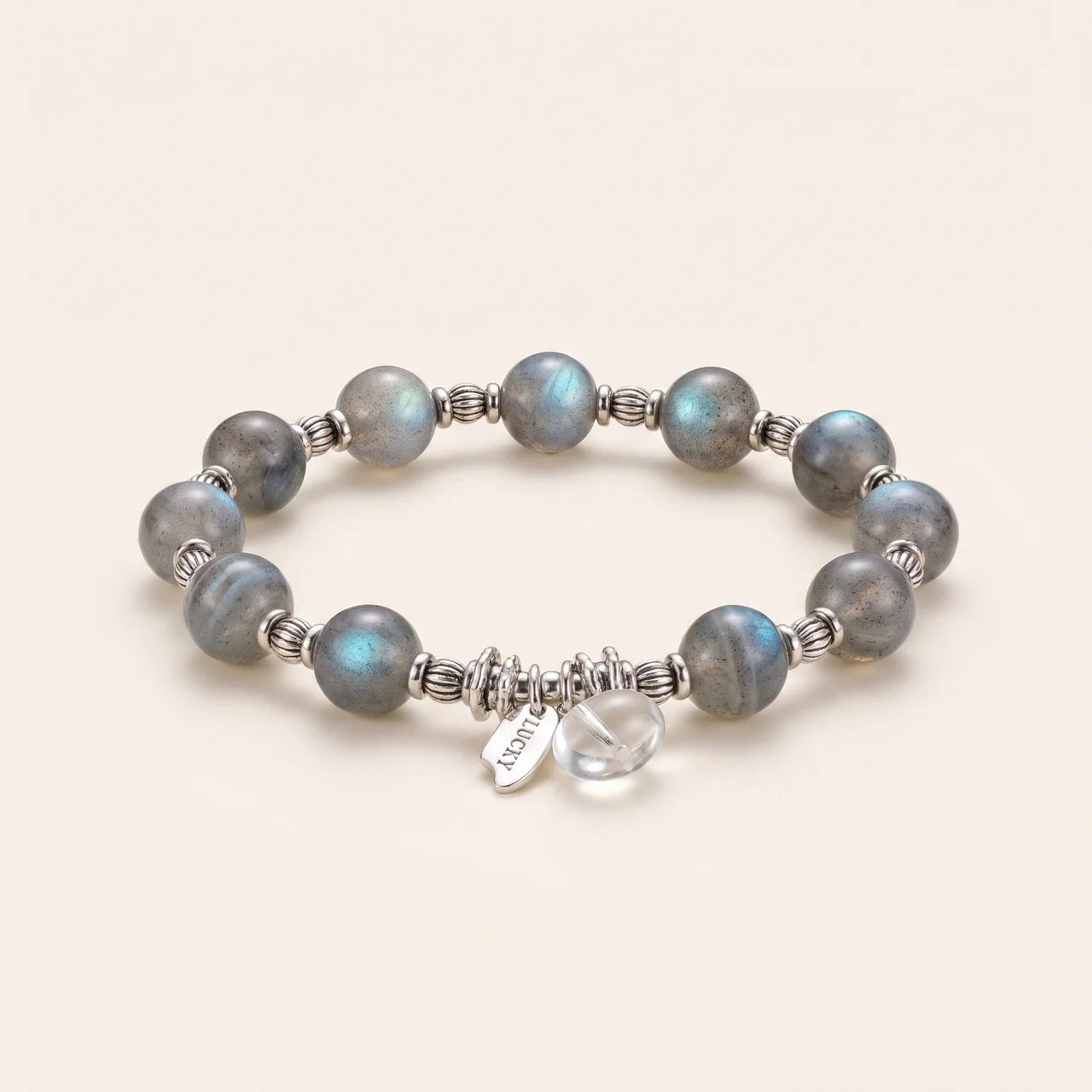 Grey Moonstone Quartz Charm Beaded Bracelet