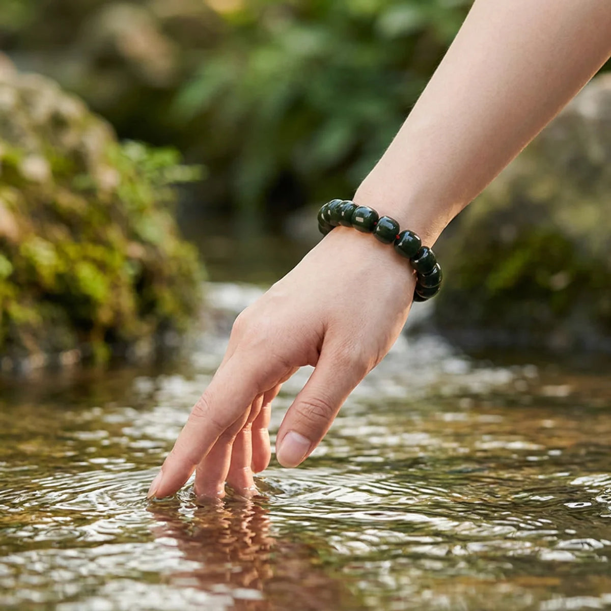 Hetian Black Jade Barrel Bead Bracelet