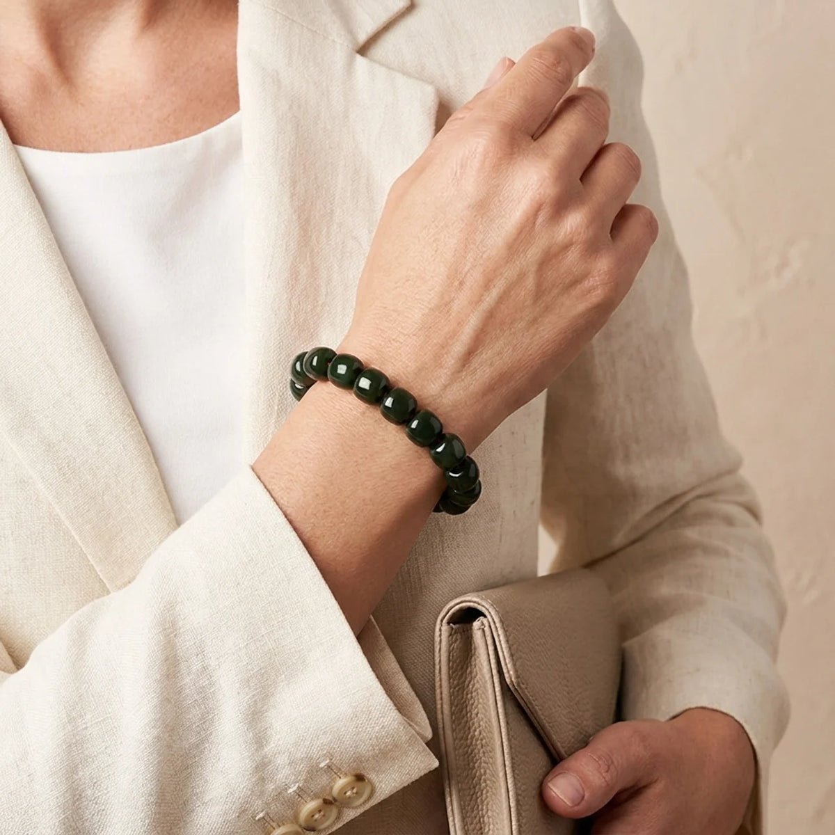 Hetian Black Jade Barrel Bead Bracelet