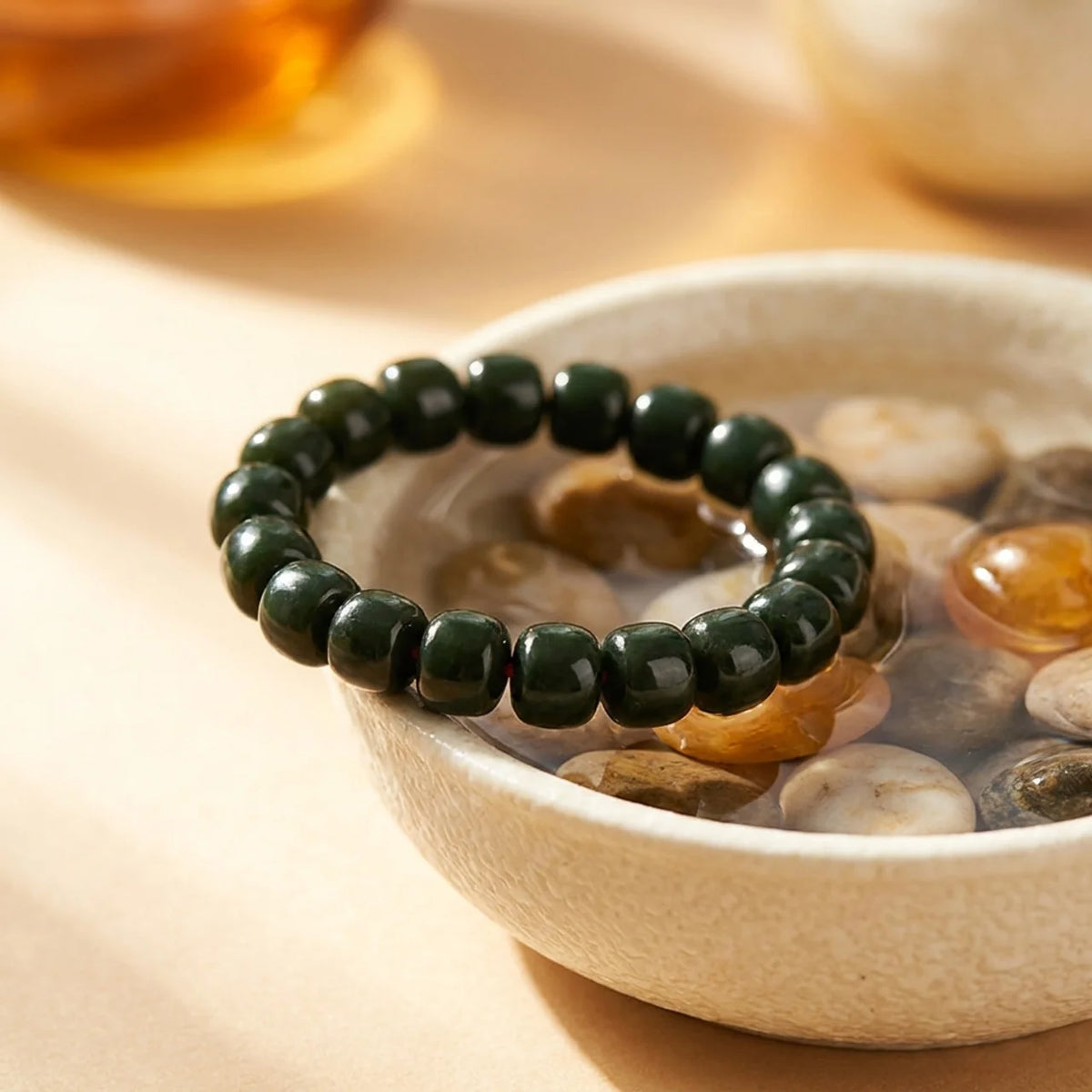 Hetian Black Jade Barrel Bead Bracelet