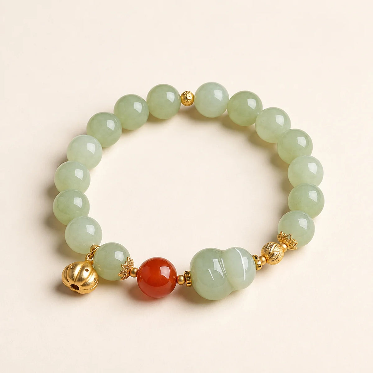 Hetian Jade Crawling Cat Beaded Bracelet