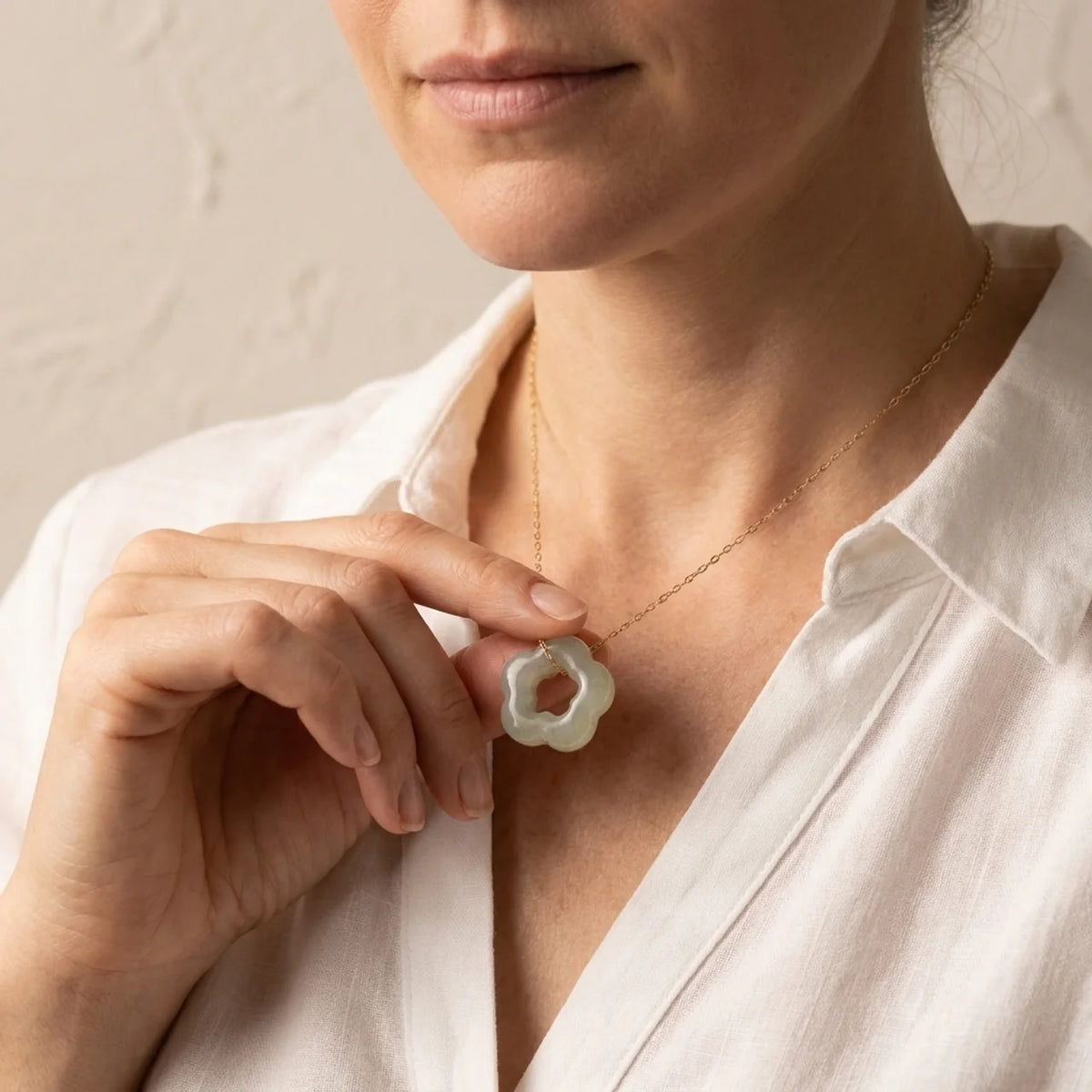 Hetian Jade Floral Charm Pendant Necklace