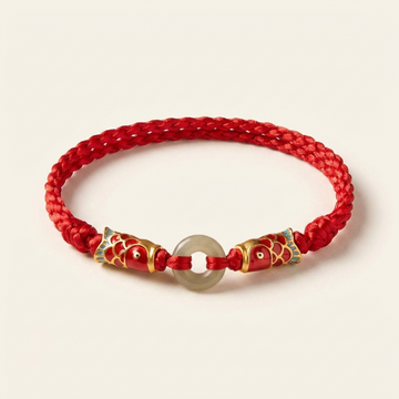 Hetian Jade Peace Buckle Koi Fish Red String Bracelet