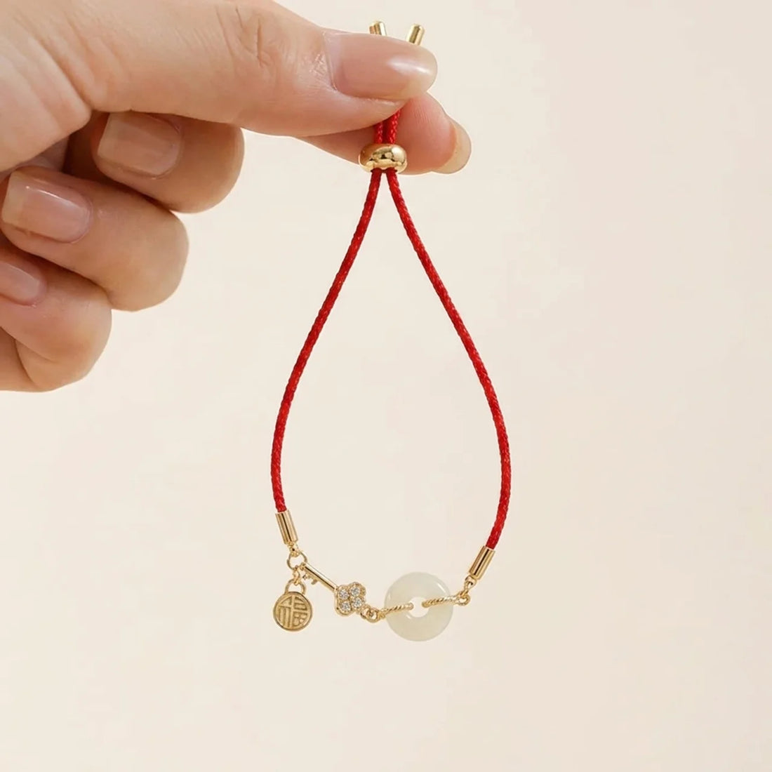 Hetian Jade Peace Buckle Red String Bracelet