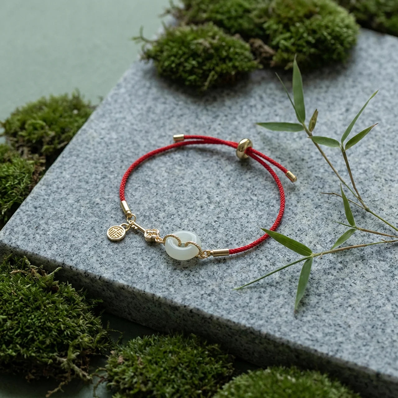 Hetian Jade Peace Buckle Red String Bracelet