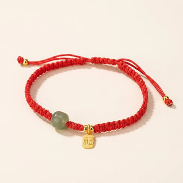 Hetian Jade Silver Rabbit Red String Bracelet