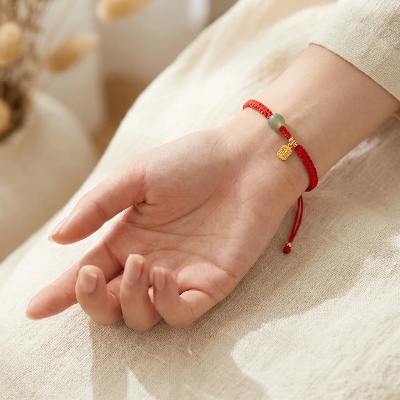 Hetian Jade Silver Rabbit Red String Bracelet