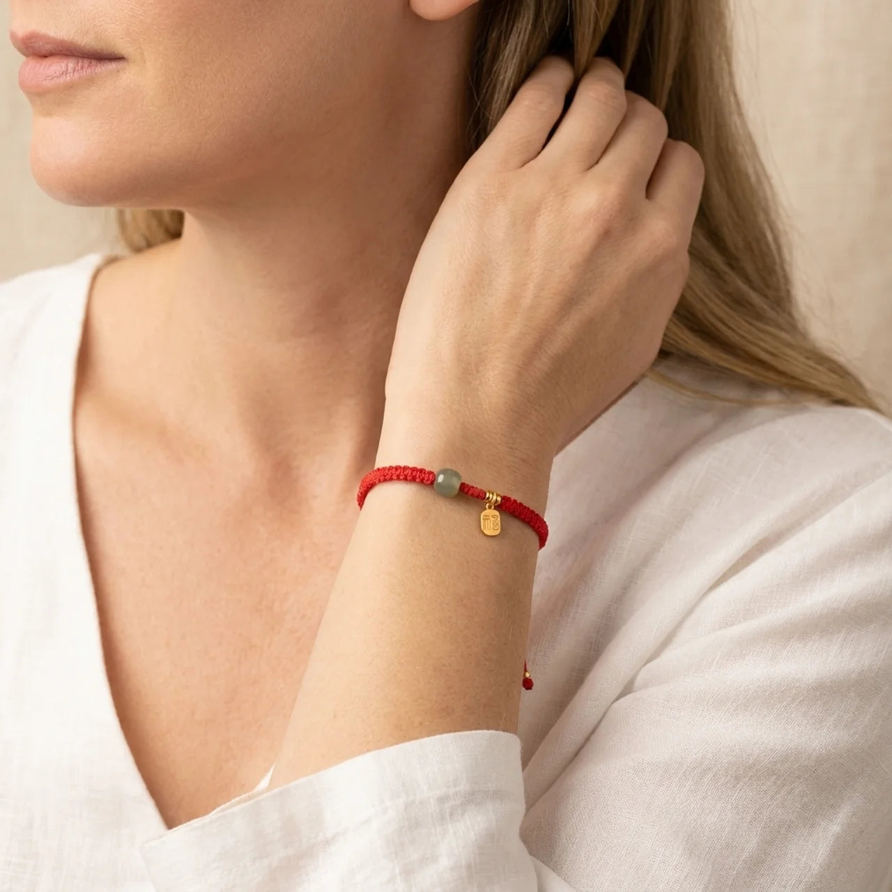 Hetian Jade Silver Rabbit Red String Bracelet