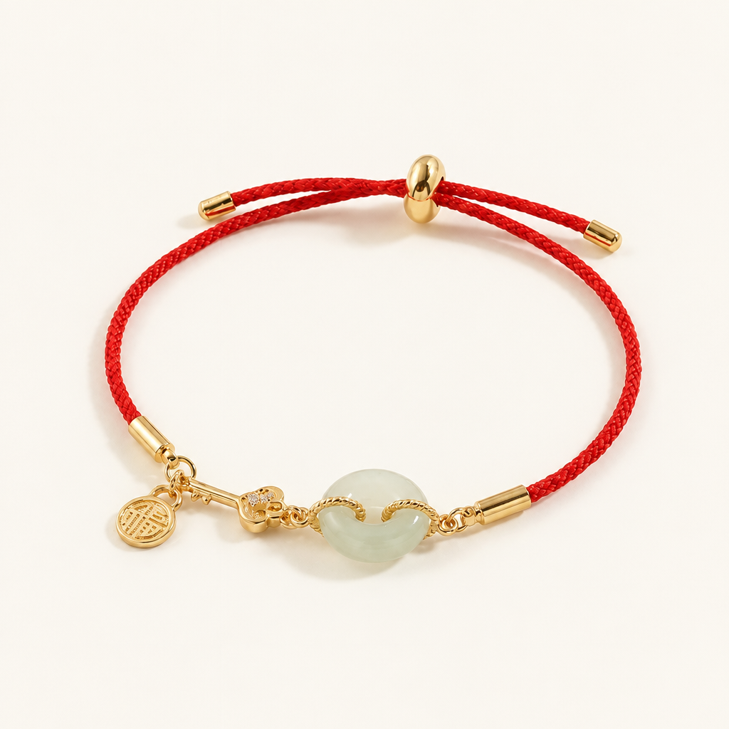 Bracelet Fil Rouge Boucle de la Paix en Jade Hetian